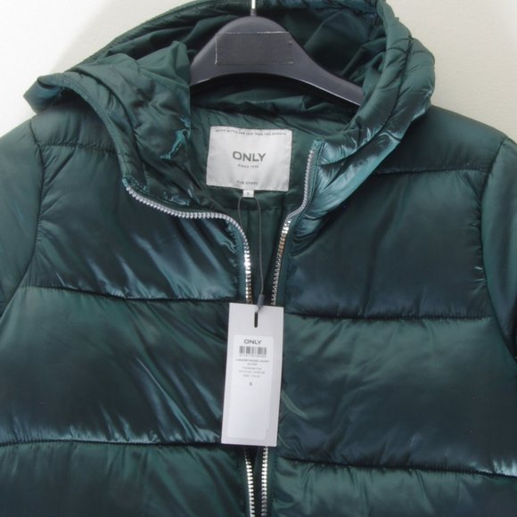 NEW! Scandinavian Pearlized Quilted ONLY Puffer Jacket/ Coat Dark Forest Green,S - Picture 11 of 16